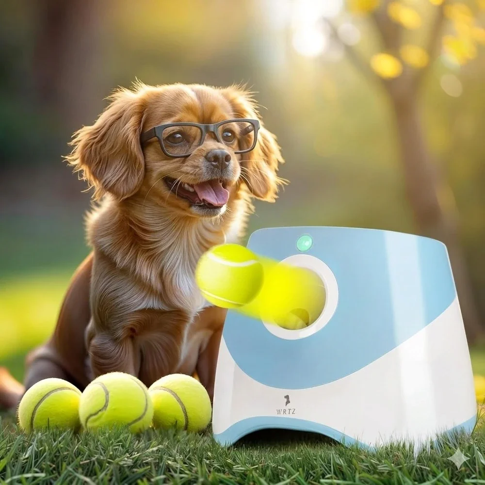 WRTZ‎ Automatic Dog Ball Launcher Small Dogs 3 Range Modes Rechargeable + Balls